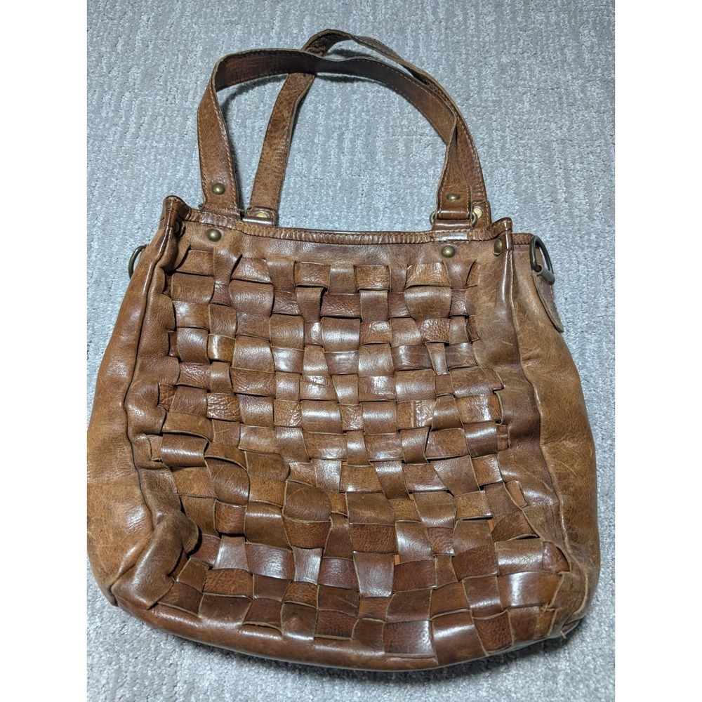 Cowboy Bag Basket Woven Leather Brown Hobo Tote Handbag Bag Purse - Picture 1 of 8